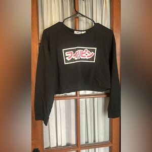 Next Black cropped long sleeve T-Shirt with Pink Graphic